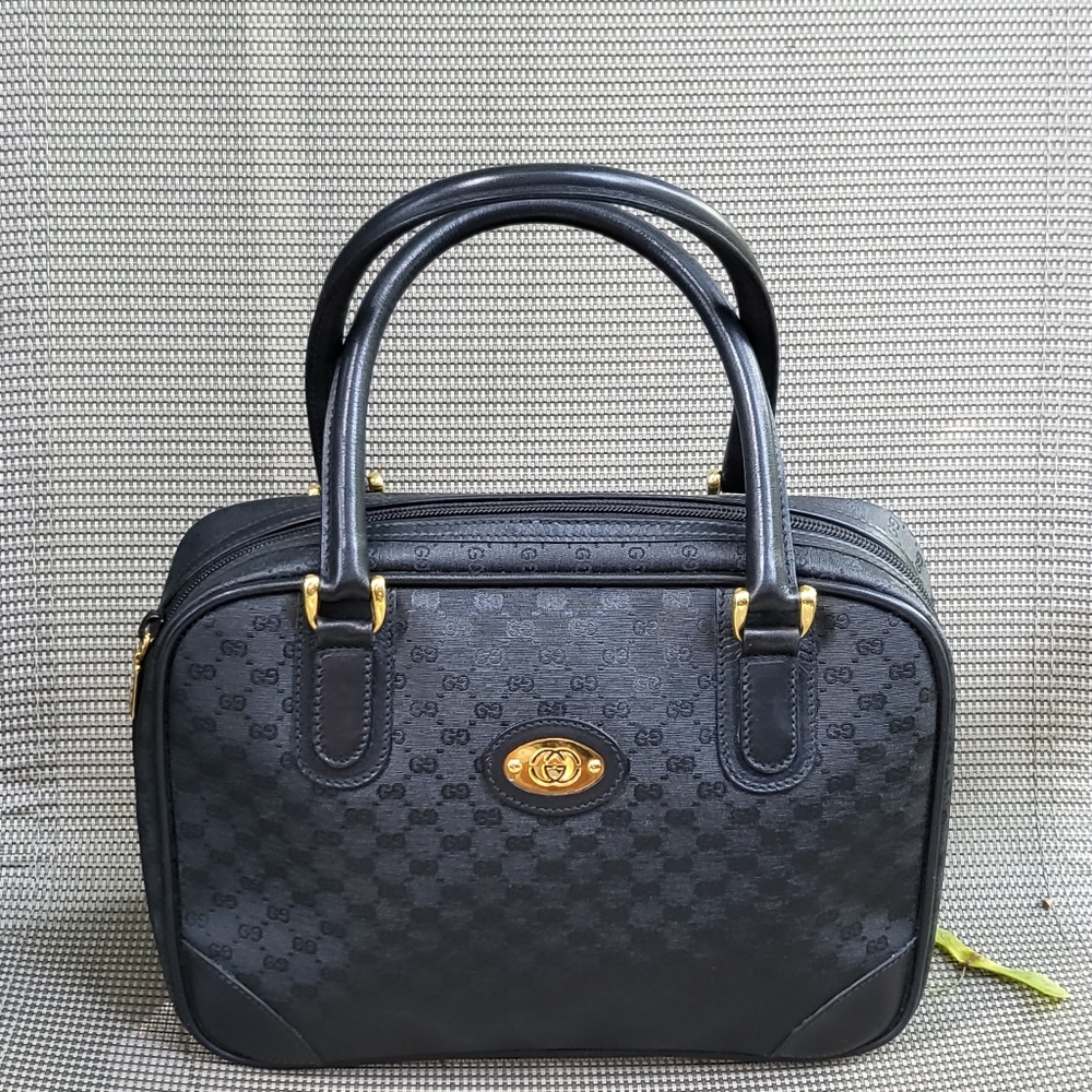 Authentic Vintage Gucci Micro GG Black Satchel Bag